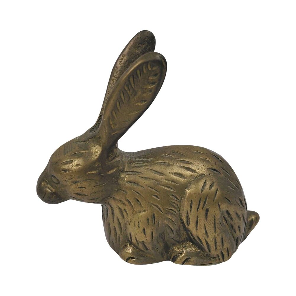 Small Brass Bunny Rabbit Hare Figurine Statue Mini Paperweight Kitsch Vtg 3"